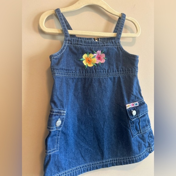 Vintage Faded Glory Romper Dress, Floral Denim, Size 24 mo - Picture 2 of 8